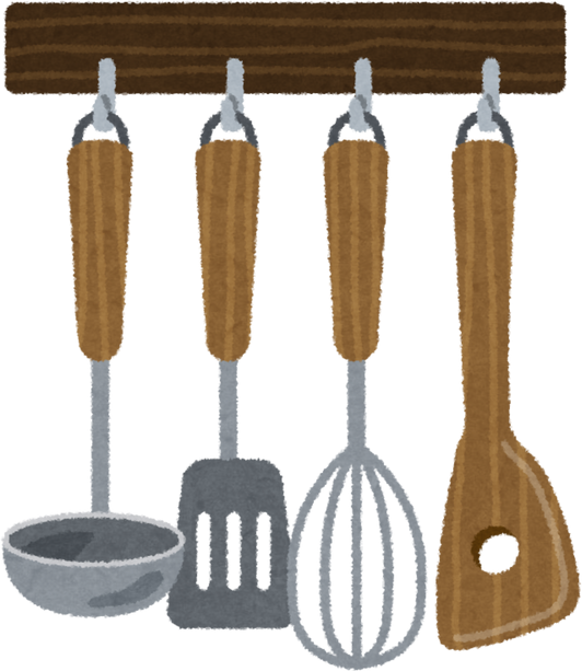 Illustration of Kitchen Utensils Hanging on Wall